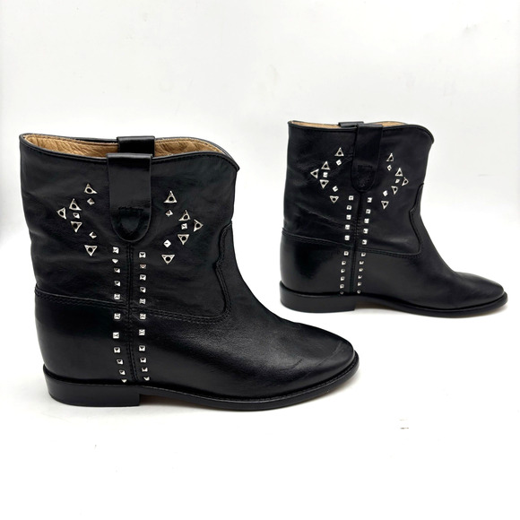 Isabel Marant Cluster Crisi Black Leather Studded Pull On Ankle Boots 6.5 37 - Picture 1 of 16